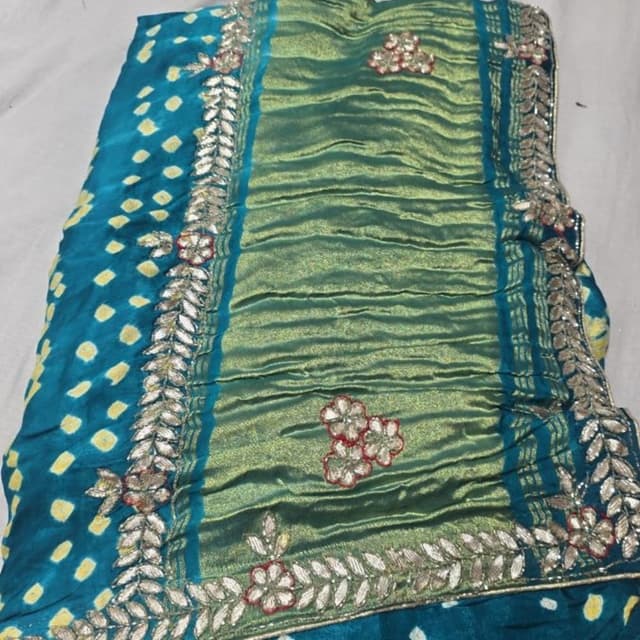 Teal, Green, Gold, Yellow Saree