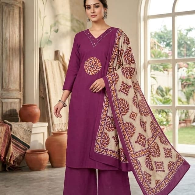 Purple, Beige, Brown Salwar Suit