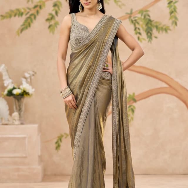 Olive Green and Gold Saree