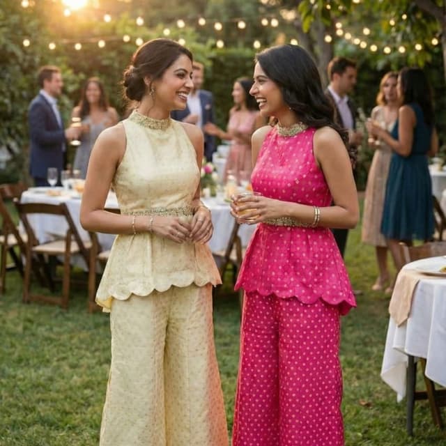 Yellow and Pink Peplum Top and Pants Set