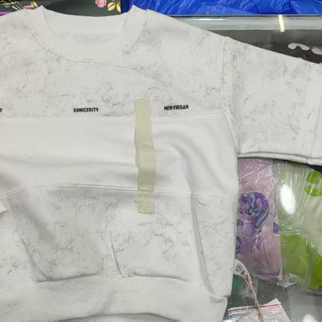 White, light gray, and light green Sweatshirt