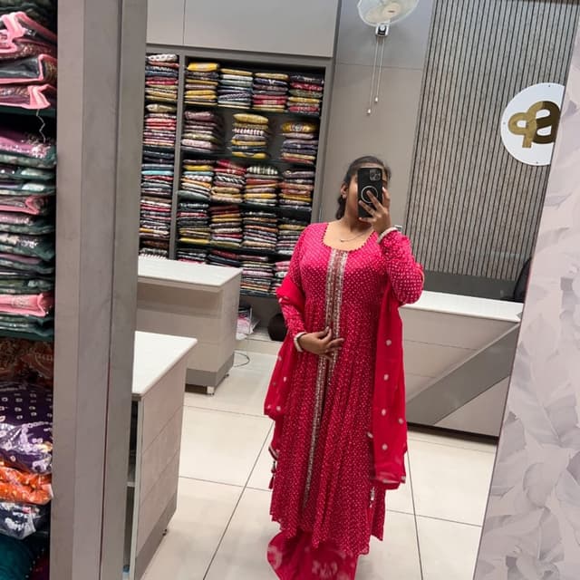 Red with white polka dots Anarkali Suit