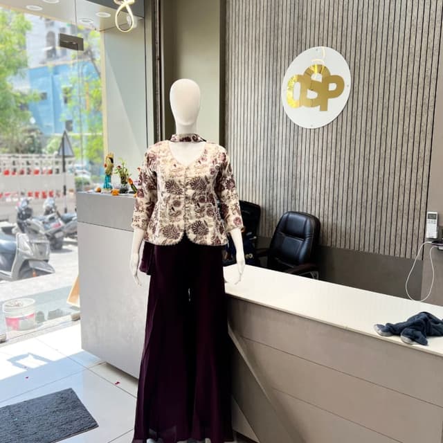 Cream and Maroon Kurti and Palazzo Set