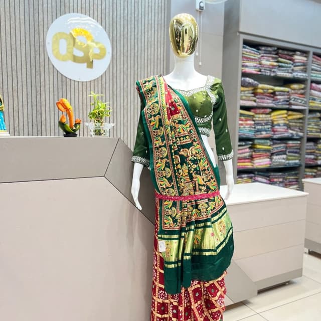 Green, Red, Gold Saree