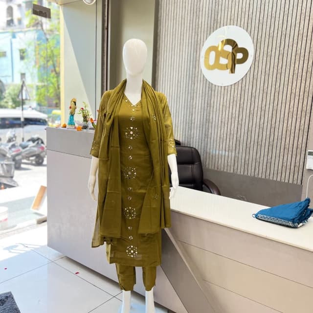 Olive Green Kurta with Pant and Dupatta