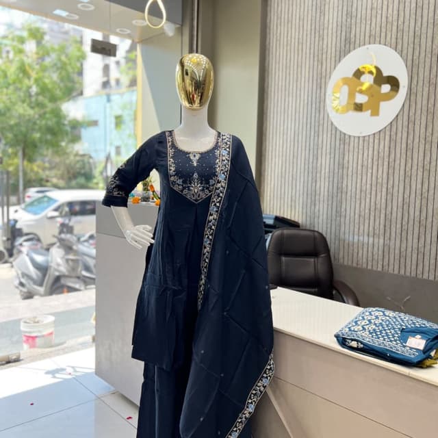 Navy blue with silver and light blue accents Salwar Suit Set
