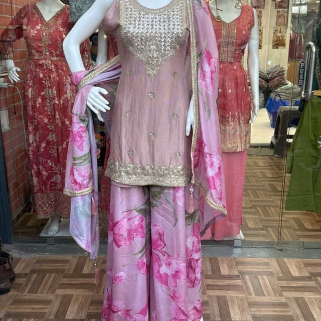 Pink, White, Gold Sharara Suit