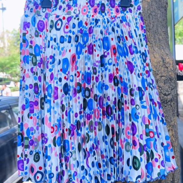 White, Blue, Purple, Pink, Green, and Black Skirt