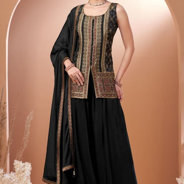 Black, Gold, and Red Sharara Suit