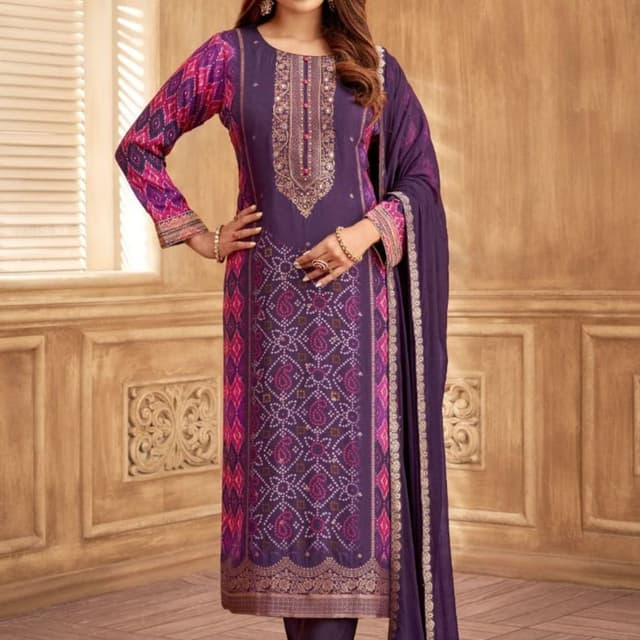 Purple, Pink, Gold Salwar Kameez Suit