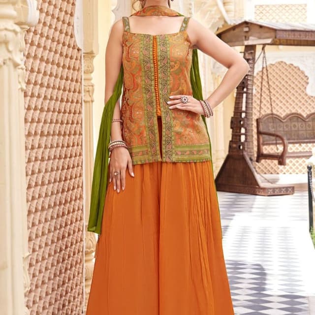 Orange, Green, and Gold Salwar Suit