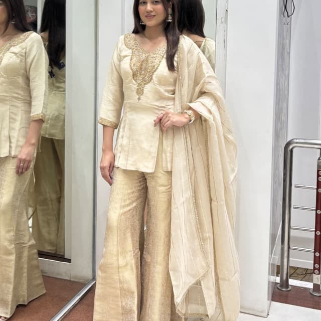 Ivory and Gold Sharara Suit Set