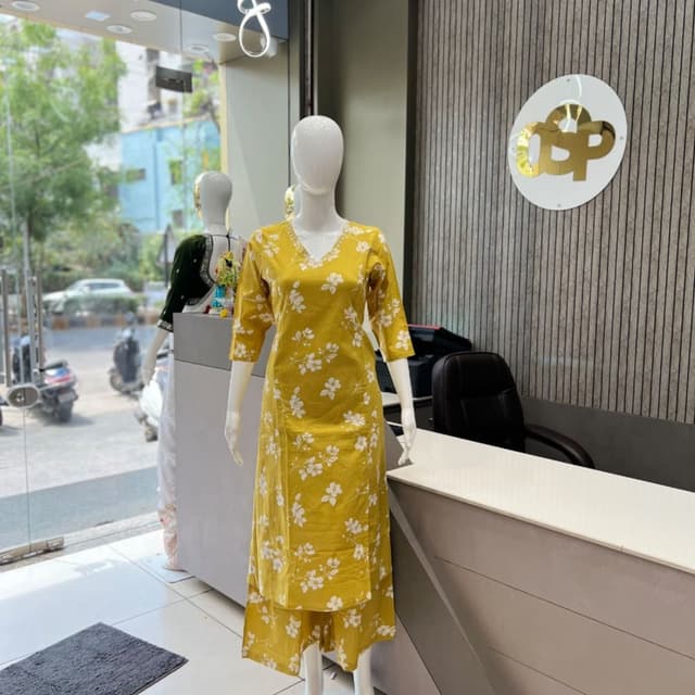 Mustard Yellow and White Kurta Set