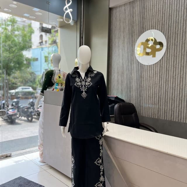 Black and White Kurta and Pants Set