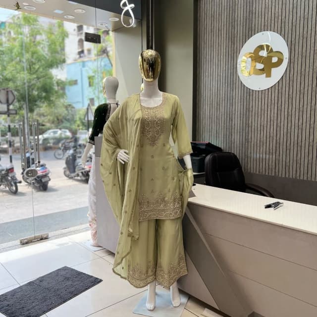 Sage Green and Gold Palazzo Suit