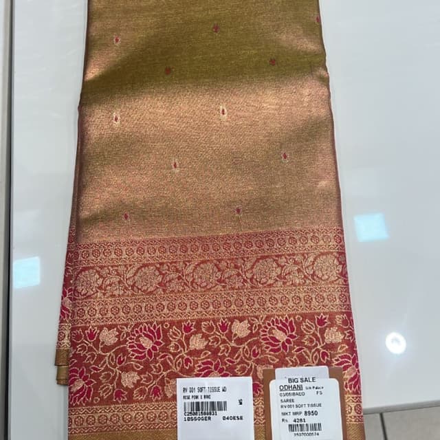 Olive green and Red Saree