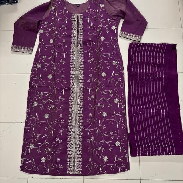Deep Purple with Silver Embellishments Kurta with Pants