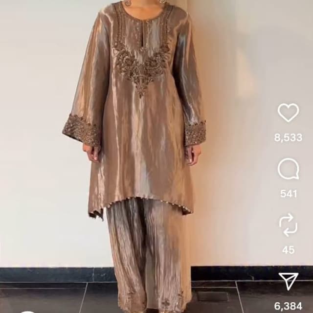 Brownish-grey, metallic sheen Kurta and Pants Set