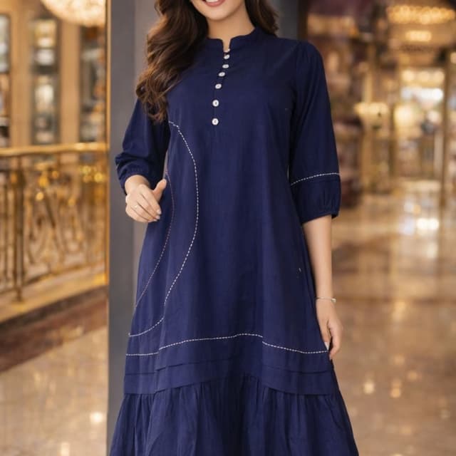 Navy Blue with White accents Kurti