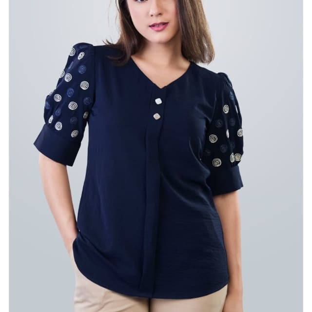 Navy Blue, White, Beige Shirt
