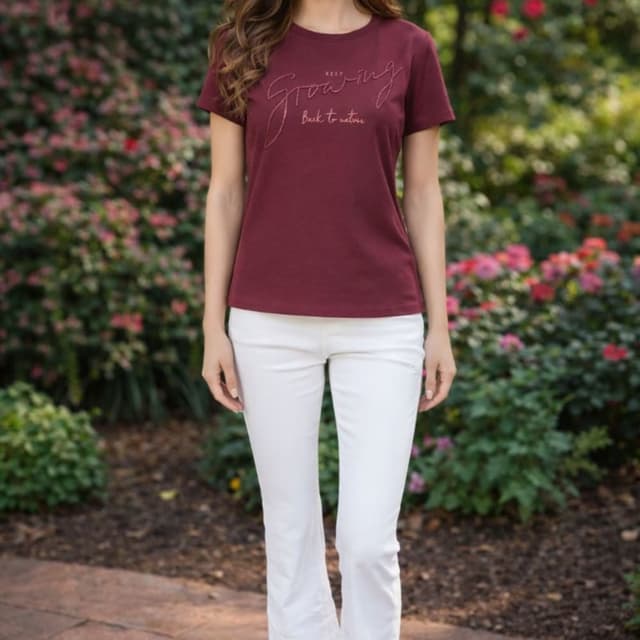 Maroon, White T-Shirt