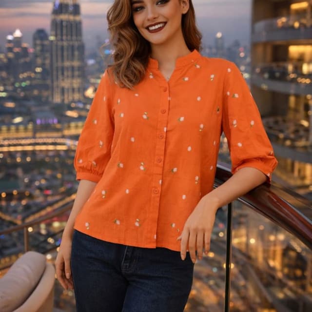 Orange with white floral print Shirt