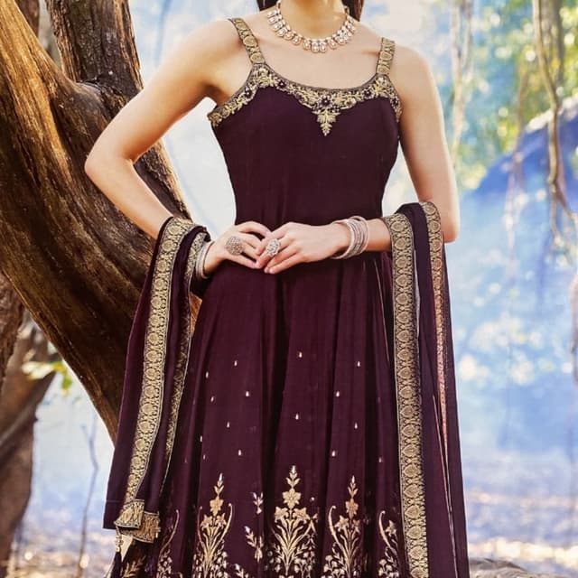 Deep Plum with Gold Anarkali Suit