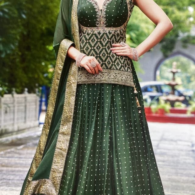 Deep Green with Gold Lehenga Choli
