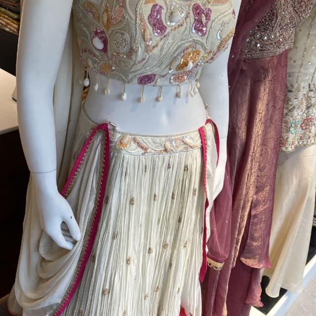 Cream, Pink, Gold, Orange, Yellow, Fuchsia Lehenga Choli