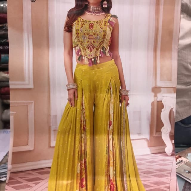 Yellow, multi-color floral print Lehenga Choli Set
