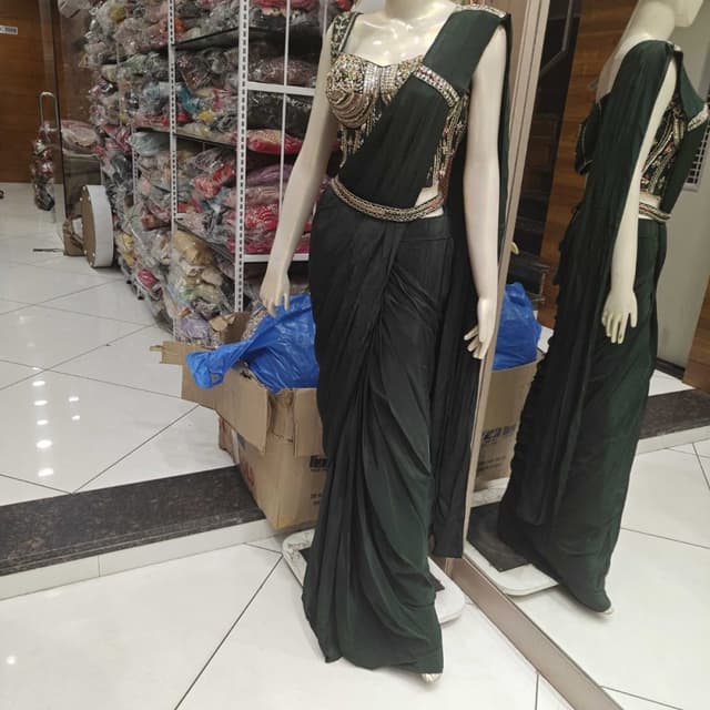 Dark Green with Gold and Silver embellishments Lehenga Choli / Saree