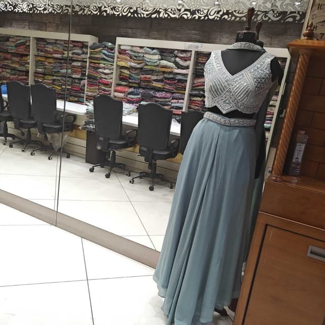 Silver and Dusty Blue Lehenga Choli