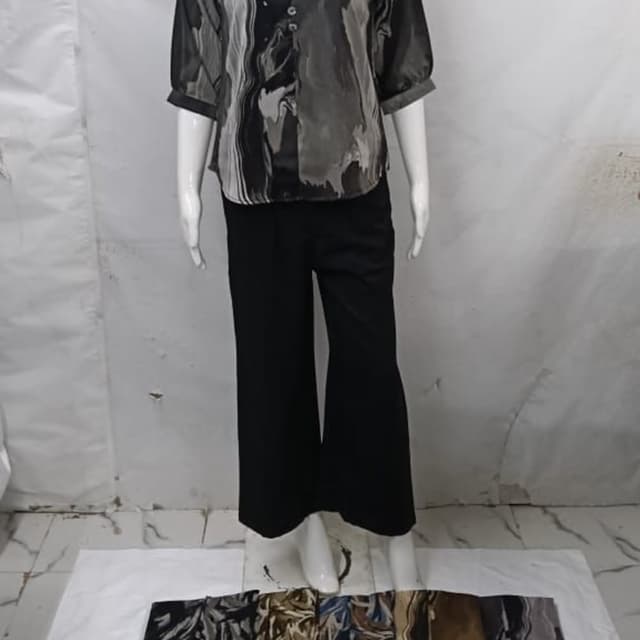 Black, Grey, White, Brown Blouse and Pants Set