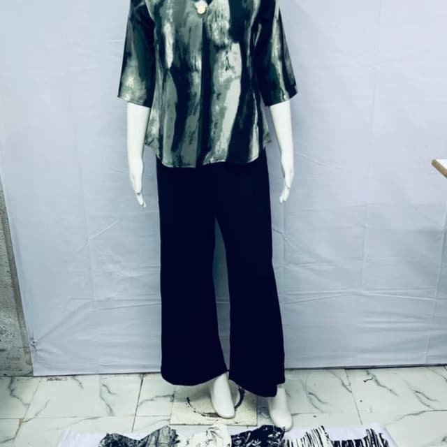 Black, Grey, White, Brown Blouse and Pants Set