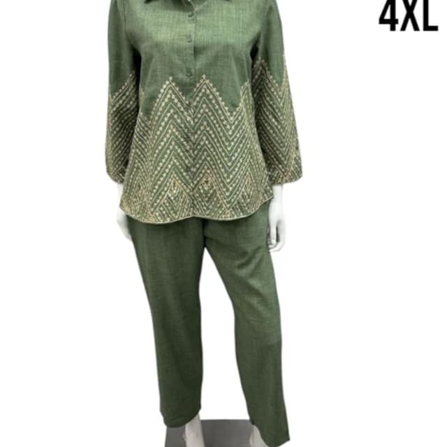 Olive green with beige embroidery Pantsuit