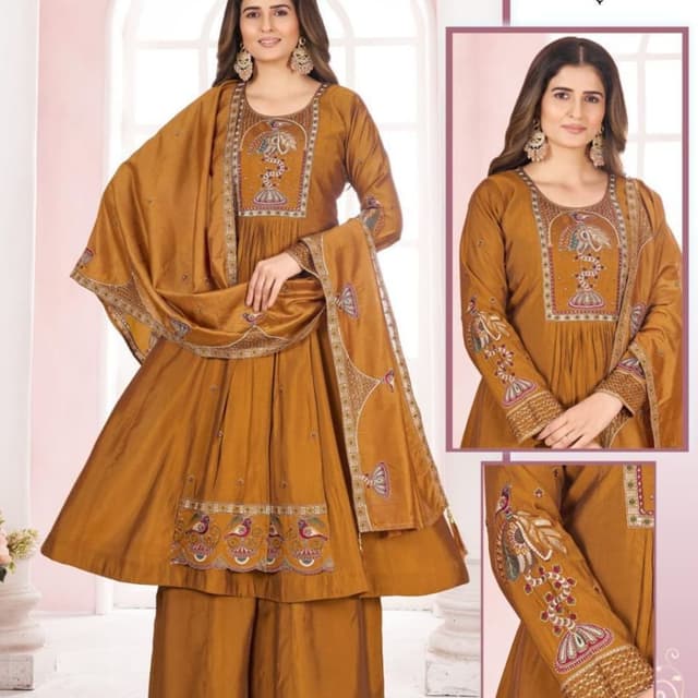 Mustard Yellow, Multicolor Anarkali Suit