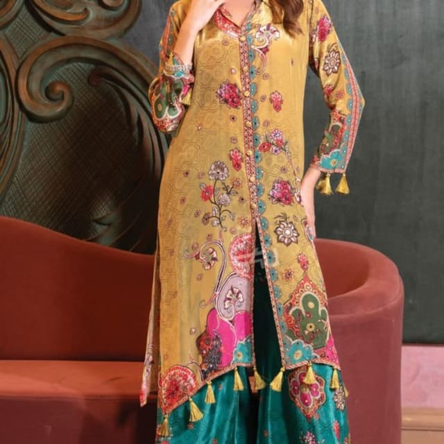 Mustard Yellow, Teal Green, Fuchsia Pink, Red, Emerald Green Kurta with Palazzo Pants