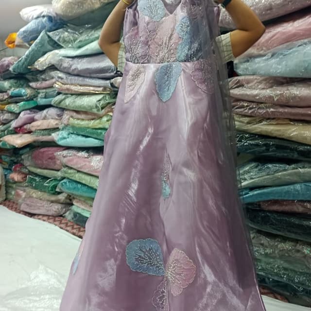 Lavender, pastel blue, pastel pink with subtle iridescent sheen Lehenga Choli