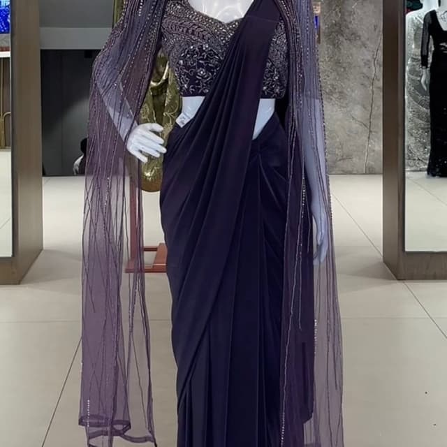 Deep Purple Saree with Blouse and Cape