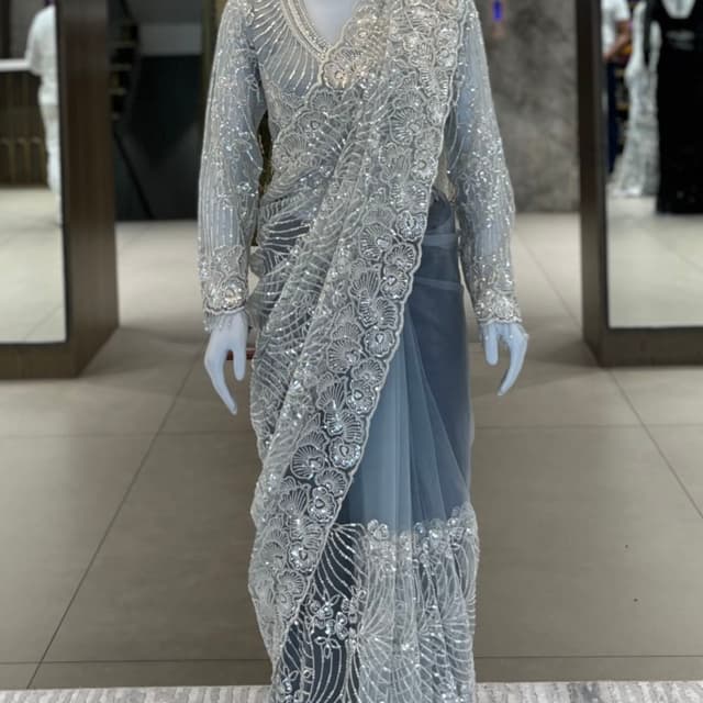 Silver, Grey, Blue Saree