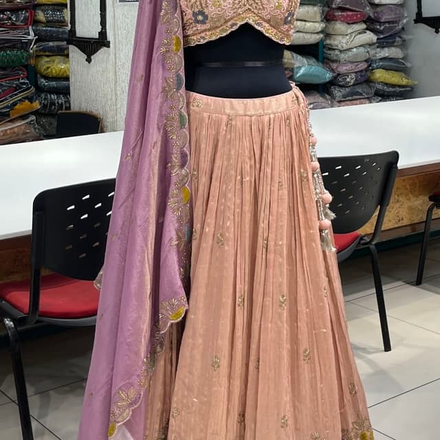 Peach, Lavender, Gold Lehenga Choli
