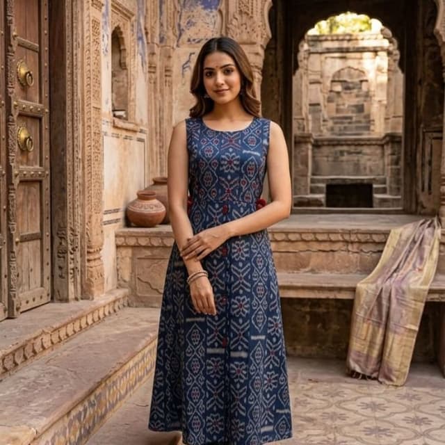 Navy Blue and Red Kurta and Pant Set
