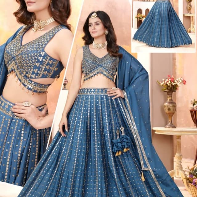 Deep Blue with Gold Embellishments Lehenga Choli