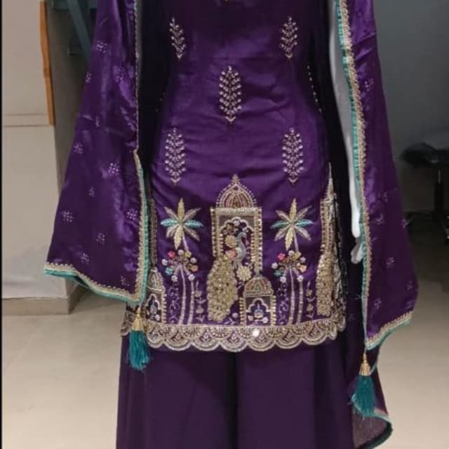 Deep Purple with Gold and Teal accents Salwar Kameez with Dupatta