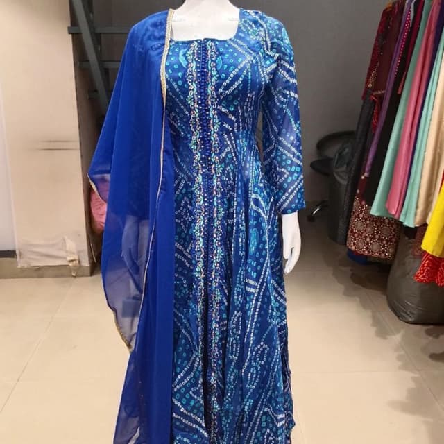 Royal Blue, White, Light Blue, Teal Anarkali Suit with Dupatta