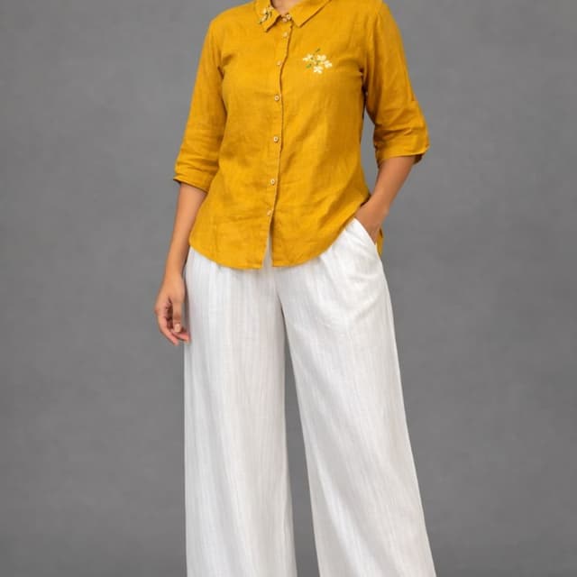 Mustard Yellow and White Shirt and Palazzo Pants