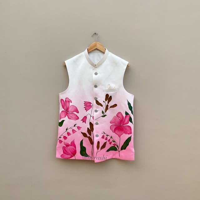 White, Pink, Green, Brown Nehru Jacket