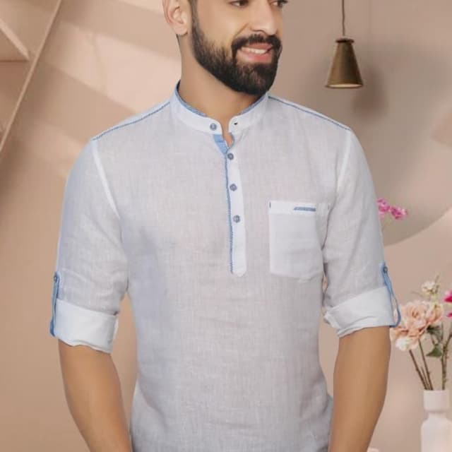 White with blue accents Kurta Shirt