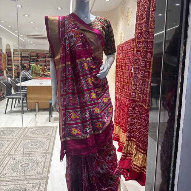 Fuchsia, Gold, Yellow, Green, White Saree