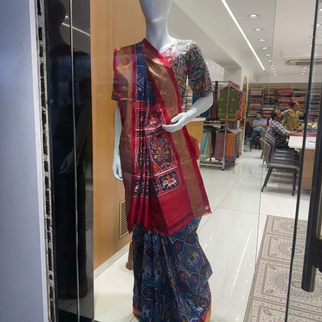 Red, Blue, Gold, Multicolor Saree with Blouse